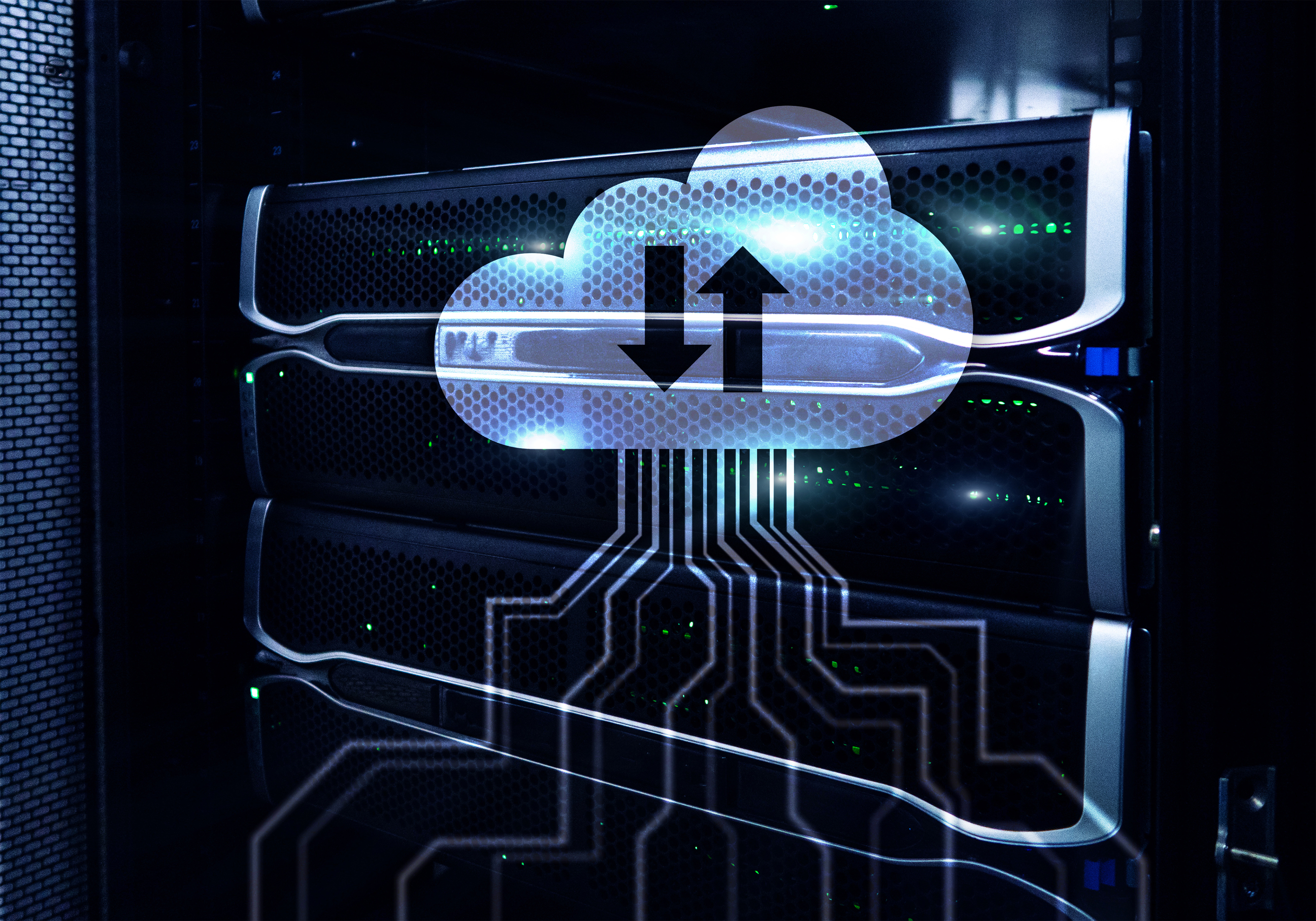 CLoud server and computing, data storage and processing. Internet and technology concept. 